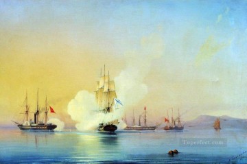 150の主題の芸術作品 Painting - ピツンダ近くのトルコ蒸気船に対するフリゲート・フローラの戦い アレクセイ・ボゴリュボフ軍艦 海戦